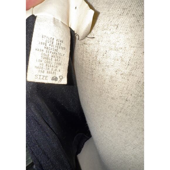 VTG Filigree Black Body Con Rouched Long Dress Lace Cap Sleeve Ruched - size 8 - Picture 7 of 12